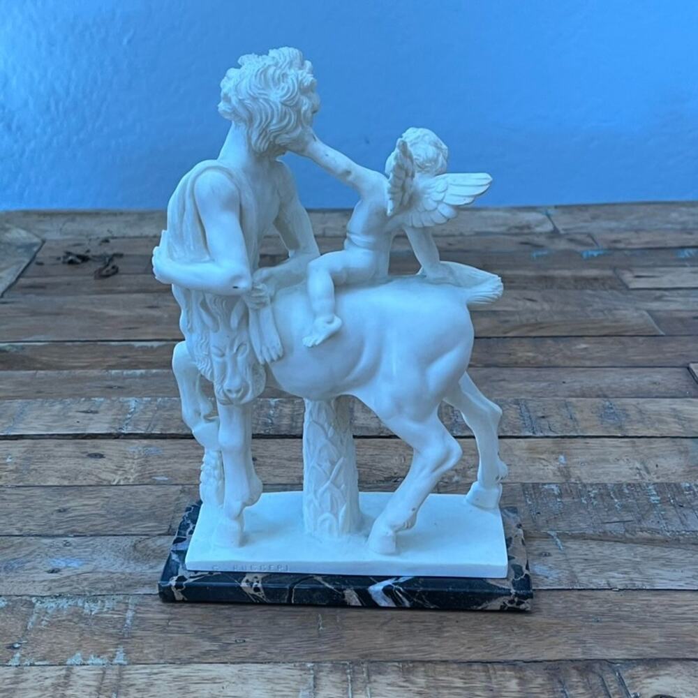 Gino Ruggeri Centaur & Cupid Mythology Greek Roman Cast Marble Statue 9"